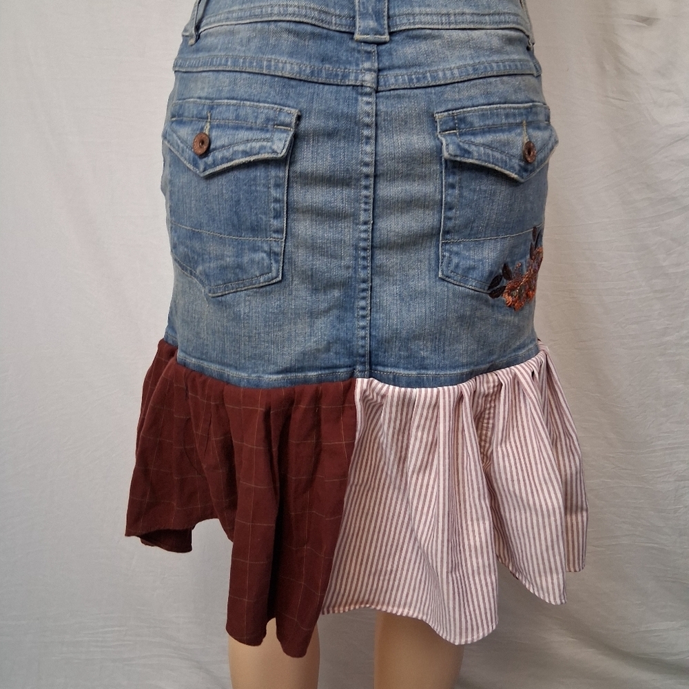 Clash Jeans Ash Patchwork Denim Mini Skirt in Blue, Brown and Cream Size L - Picture 16 of 16